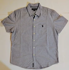 US Polo Assn Men’s Short Sleeve Button Down Shirt Blue-Dots Size Large