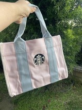 Starbucks pink mini tote bag gray handles siren logo coffee tea advertising