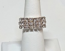 Sparkling 3 Rows Of Rhinestone Stretch Ring. Fits 7 - 8.