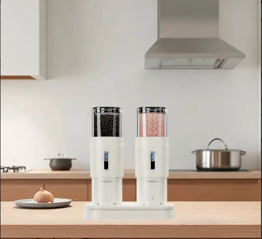 Juego de 2 PIEZAS Molinillo Eléctrico Recargable de Sal y Pimienta con Base de Carga LED Blanco Foto 3 de 4