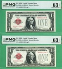 2 CONSECUTIVE & LOW 4 DIGIT SERIALS - 1928 $1 USN - Fr 1500 - BOTH PMG CU 63 EPQ — photo 1