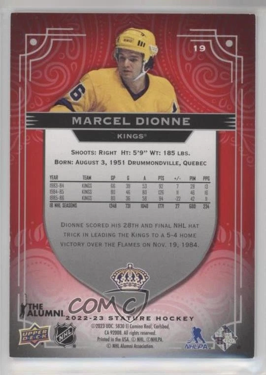 2022-23 Upper Deck Stature Photo Variant Red /33 Marcel Dionne #19 HOF - Image 2 of 2