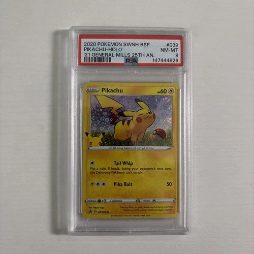 Pikachu-Holo '21 General Mills 25th An. Pokemon Black Star Promo 039 PSA 8 (080)