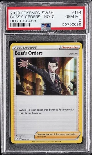 2020 POKEMON SWORD & SHIELD REBEL CLASH #154 BOSS'S ORDERS-HOLO PSA 10