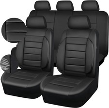 CAR PASS Leather Seat Covers Full Set Universal Water Resistant 3D All Black