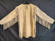 Mens Buckskin Leather Suede Jacket Fringes Deerskin Mountain Man Native American