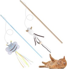 Interactive Cat Teaser Wands Set - 2 PCS with Bee  Mo Toys