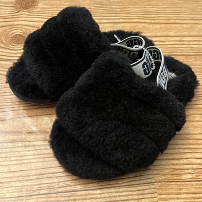 UGG ''Fluff Yeah'' Black Toddler Slippers Size 9C