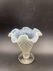 Fenton Moonstone 4”T Hobnail Ruffle Edged Vase White Opalescent Vintage