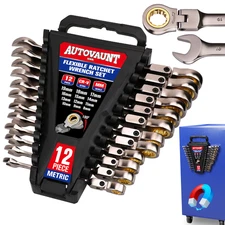 12PCS Ratcheting Wrench Set Flexible Head 8-19mm Metric Spanner Tool Combination