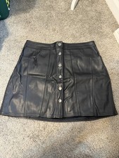 Express Faux Leather Button Front Black A-Line Mini Skirt Size 6