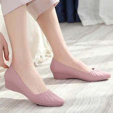 Women Wedge Low Heels Pumps Slip On Comfort Pointed Toe Shoes Rain Shoes Sandals