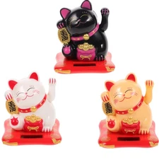 Iplusmile 3 Pieces Lucky Cat Bobblehead Doll Solar Moving Lucky Cat Car F_