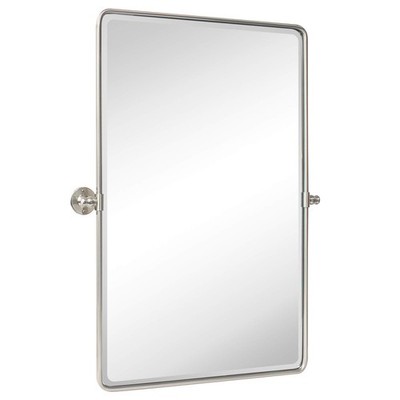 Brush Nickel Pivot Rectangle Bathroom Vanity Mirrror Farmhouse Tiltable Round...