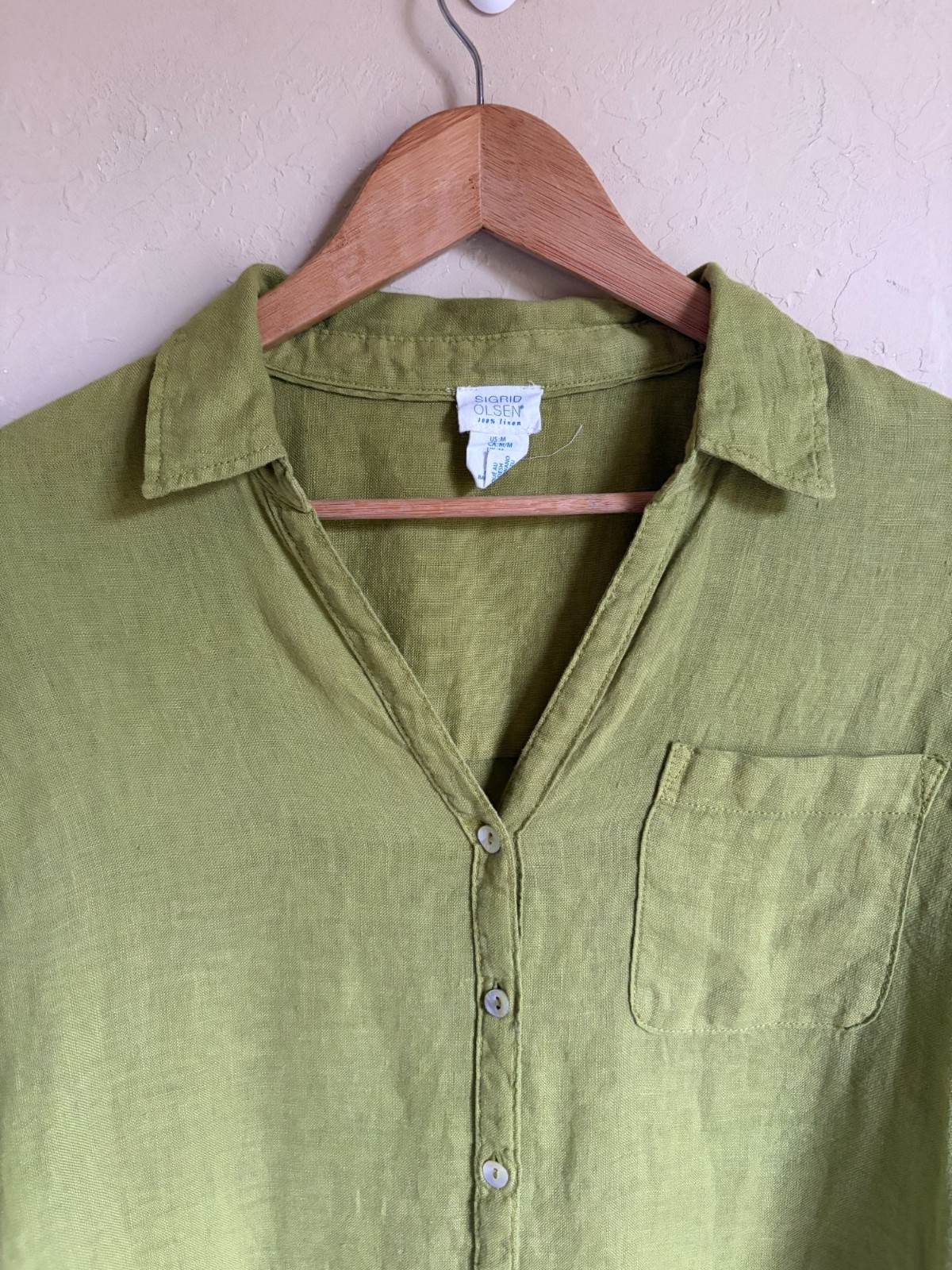 Sigrid Olsen 100% Linen Lime Green Button Front S… - image 3