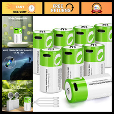 Rechargeable C Batteries 8 Pack with USB 4-in-1 Cable, Long-Lasting Lithium Powe