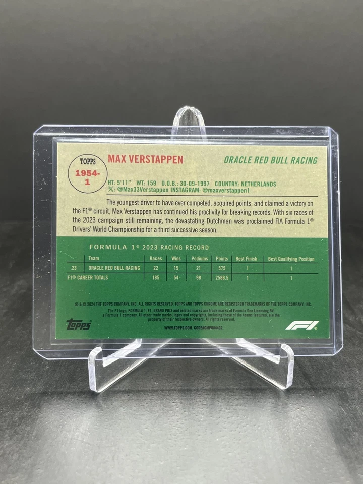 2024 Topps Chrome Sapphire F1 Max Verstappen Topps 1954 Gold 10/50 #1954-1 - Image 2 of 2