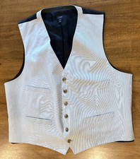 J Crew Micro Stripe Suit Vest Waist Coat Gray  White Sz XL Formal Wear Buttons