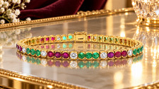 Natural 10k Yellow Gold Multicolor Diamond Bracelet Round Cut 12.80 Ct