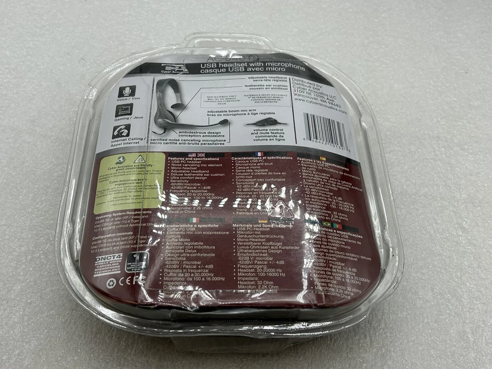 NEW Cyber Acoustics AC-840 USB Mono Internet Communications Headset w/ Boom Mic - Image 3 of 4