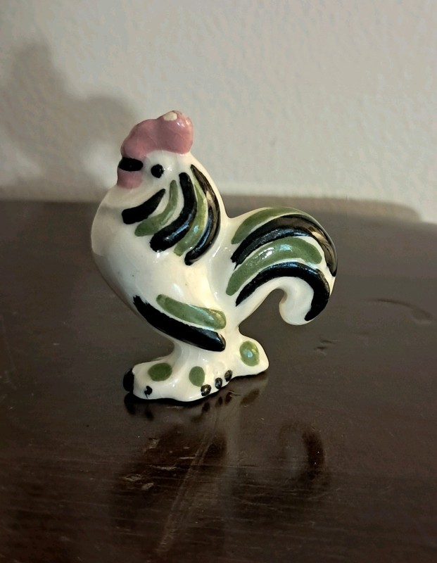 Early Vintage Hagen Renaker Banty Rooster Style One, Green And White, FLAWS
