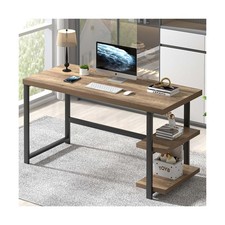 53" Modern Home Office Computer Desk with Storage Shelves, Rustic Oak Finish
