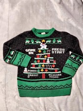 Holiday Time Boys Video Game Gamer Ugly Christmas Sweater Black Green Size M