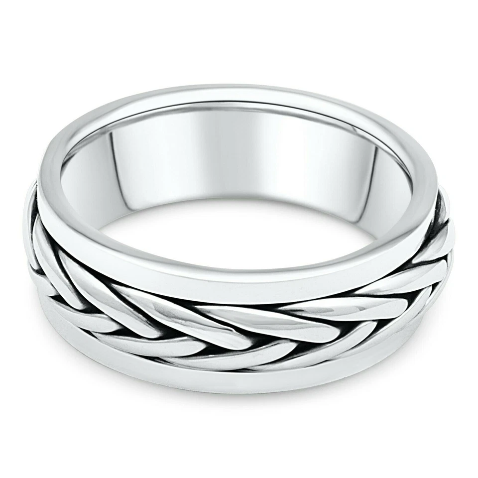 Silberring 7,5mm Drehbar Flechtmuster Bandring 925er Elegant Massiv Damen Herren - Bild 2 von 4