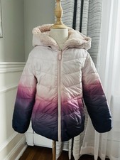 Abercrombie Kids Gradient Pink and Purple Puffer Coat w Faux Fur Lining Sz 5-6