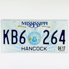 2017 United States Mississippi Hancock County Passenger License Plate KB6 264