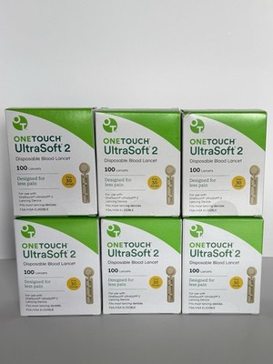 One Touch Ultra Soft 2 Lancets NEW 600 Ct 100 x 6 Boxes Fine 30G Exp 01/31/29+ 