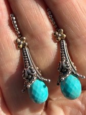 VINTAGE BARBARA BIXBY 18K & STERLING SILVER TURQUOISE BEAUTIFUL DANGLE EARRINGS