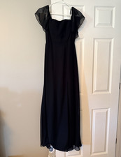 Azazie Black Chiffon Maxi Gown Sweetheart Flutter Sleeve Slit Zip Size A0