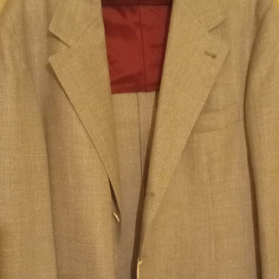 Brunello Cucinelli Beige Herringbone Wool 2-Piece Suit 42R Flat Front 34x30