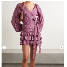 LoveShackFancy Dress Rina Mini Ruched Ruffle in Cherry Wine Floral