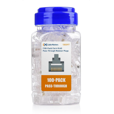 100-Pack Cat 6 Pass through RJ45 Connectors, 50Μ Gold Plated (Cat 6 Ends / Cat6