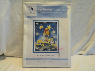 C-25 NEW JOY SUNDAY PREPRINTED COUNTED CROSS-STITCH KIT  GIRL PICKING STARS 