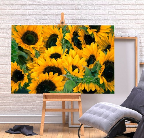 SUNFLOWERS -DEEP FRAMED CANVAS FLORAL WALL ART PICTURE PAPER PRINT-YELLOW GREEN - Picture 3 of 15