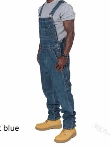 New Men's Personality Fashion Multi-pocket Loose Simple Denim Overalls Trousers - Picture 6 of 9