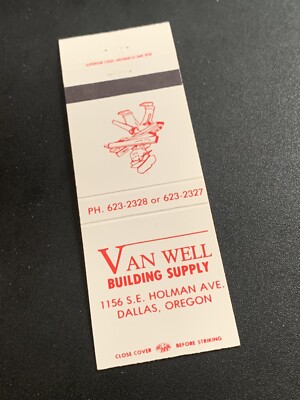 Vintage Oregon Matchbook:  Van Well Building Supply  Dallas, OR
