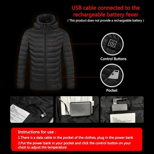 9pcs Zone Heated Jacket Men Women Winter Warm Heating M-6XL w/ battery bank New - Picture 7 of 19