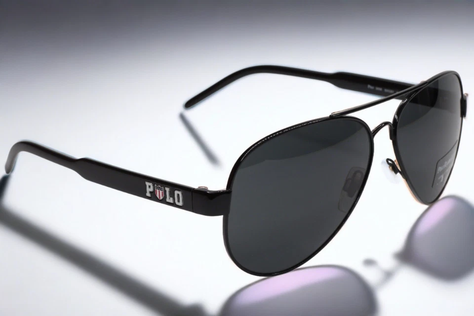 Polo Ralph Lauren PH3056 900387 Black Aviator Metal Italy Sunglasses 60-14-140MM - Image 3 of 4