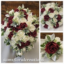 Wedding Bouquets Deep Red Burgundy Bride bridesmaid flowergirl Groom Buttonholes