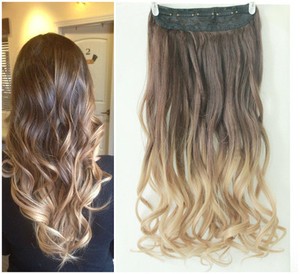 Details About Synthetic Dip Dye Clip In Ombre Hair Extensions Straight Curly Wavy Brown Blonde