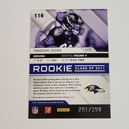 2011 Panini Absolute Memorabilia Spectrum Gold 281/299 Tandon Doss Rookie Auto - Picture 7 of 12