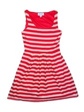 ELLE A-line Fit & Flare Dress Red White Striped Size 2 Eyelet Overlay Preppy