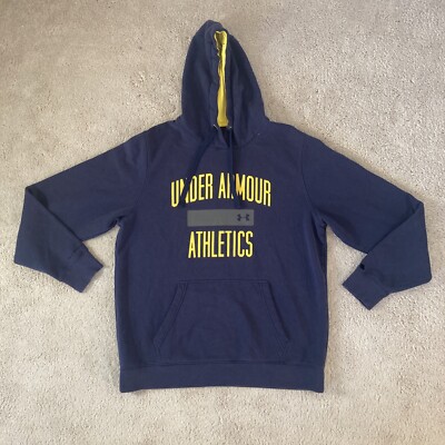 Under Armour Hoodie Mens Sz L Blue Yellow Storm Loose ColdGear Athletic 