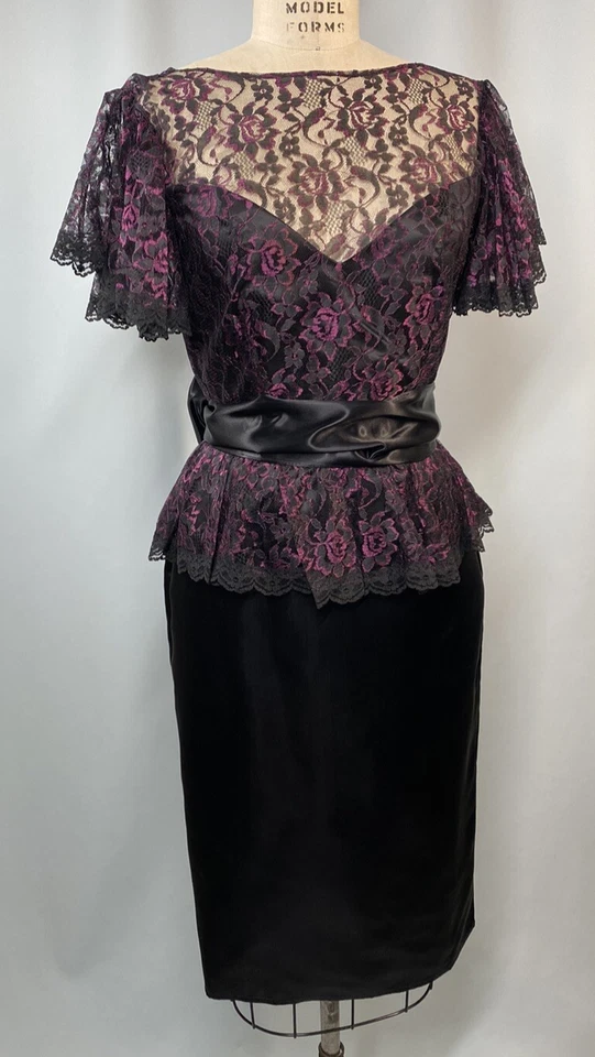 Vestido GUNNE SAX Vintage MÉDIO 11 preto renda noite coquetel anos 80 90 bainha - Imagem 3 de 4