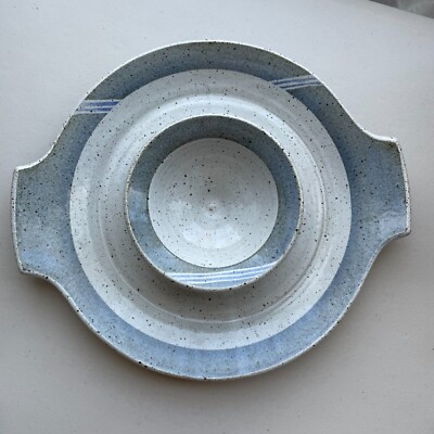 Vintage Studio Art Pottery Signed Salsa Dip Tortilla Chips Serving Plate 12  