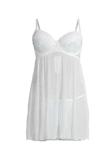 CosmoStyle by Cosmopolitan Women's Lace Trimmed Babydoll ivy348 white 2Piece Set - Picture 4 of 12